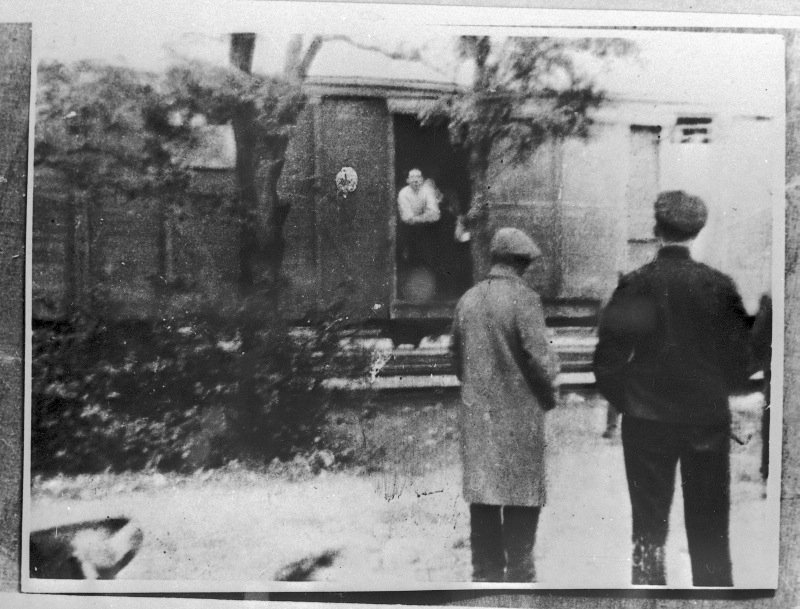 Deportation train with deportees. 